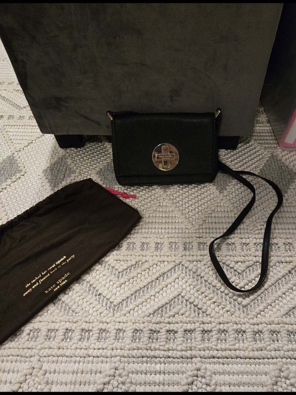 kate spade Black Leather Crossbody with Gold Turnlock